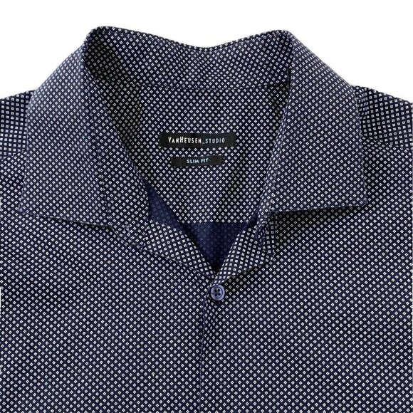 Van Heusen size 16-16.5 32/33 Slim Fit Button Front Shirt Wrinkle Free Navy Blue - Picture 3 of 7